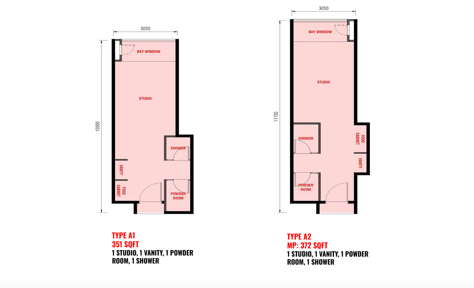 The Bedrock Type A - 351 sqft floor plan, Jesselton Docklands